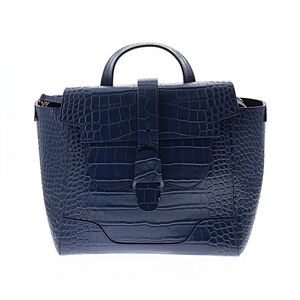Senreve Maestra Navy Crocodile-Embossed Handbag
